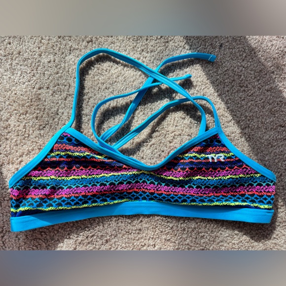 TYR Morocco Mojave Colorful Playful Bikini Top Blue Pink XS - Picture 2 of 4